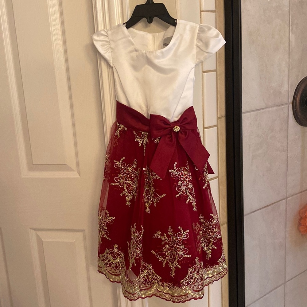 Girls winter satin dress with ribbon tie